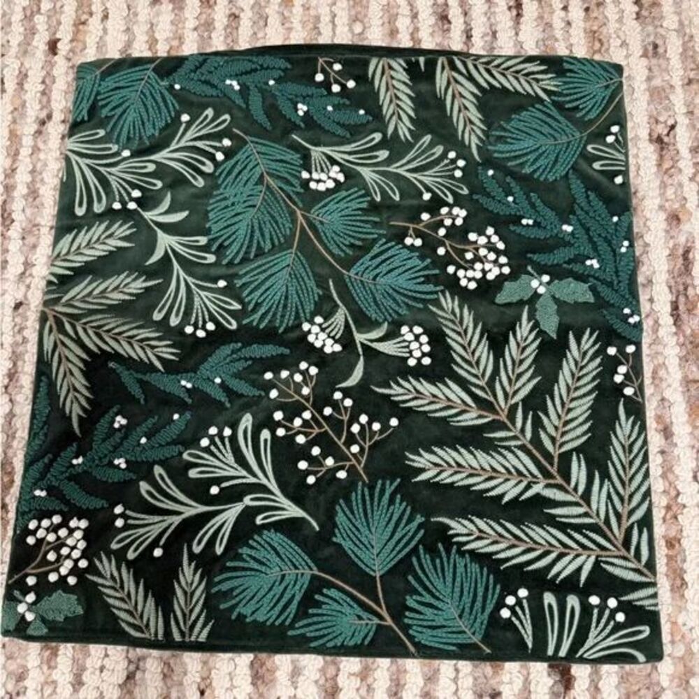 West elm Green Botanical Patterned embroidered velvet 20X20